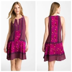 Rebecca Taylor Indian Print Split Neck Shift Dress